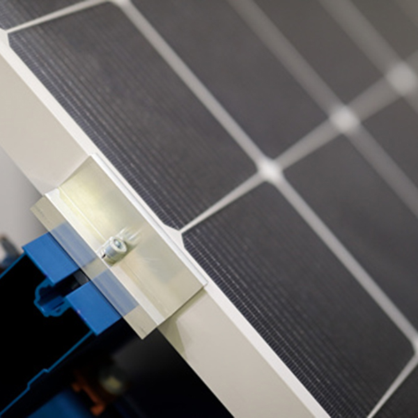 Solar cell panel with mounting brackets. Selective focus.